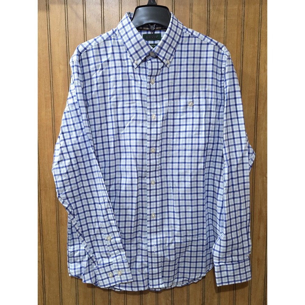 Orvis Classic Fit Plaid Button Down‎ Long Sleeve Shirt Blue White Mens M